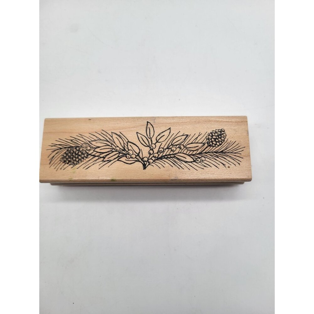 Great Impressions C210 Wood Mounted Rubber Stamp Pinecone Holly Branch Holiday